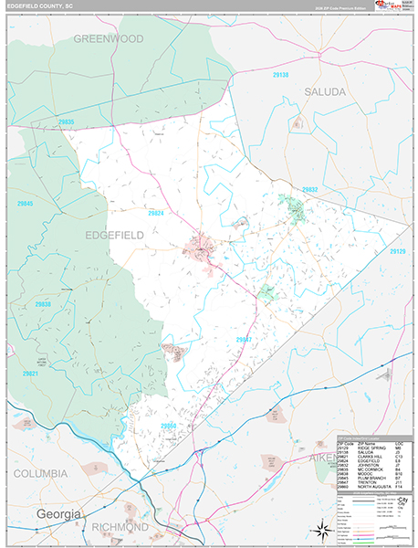 Edgefield County Wall Map Premium Style
