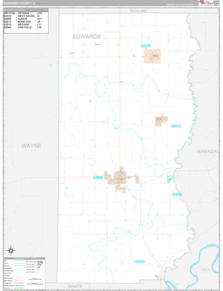 Edwards County, IL Wall Map