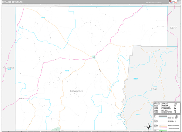 Edwards County, TX Zip Code Map