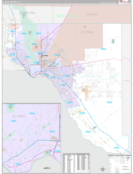 El Paso County Tx Wall Map Premium Style By Marketmaps