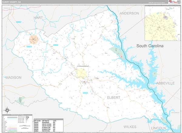 Elbert County, GA Zip Code Map