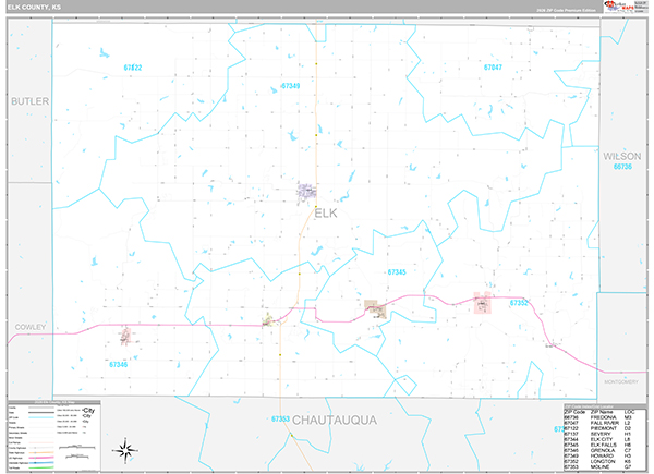 Elk County, KS Wall Map Premium Style
