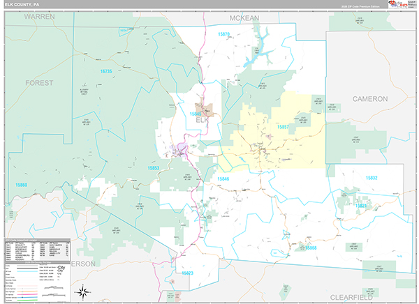 Elk County, PA Wall Map Premium Style