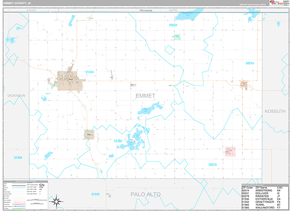 Emmet County, IA Zip Code Map