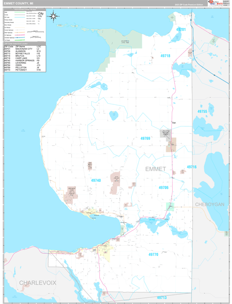 Emmet County, MI Wall Map