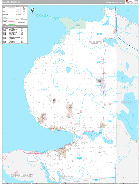 Emmet County, MI Zip Code Map