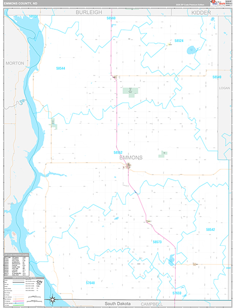 Emmons County, ND Wall Map Premium Style