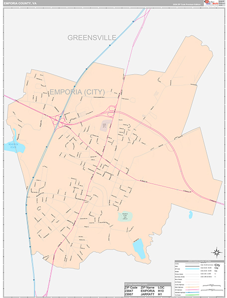 Emporia County, VA Zip Code Wall Map