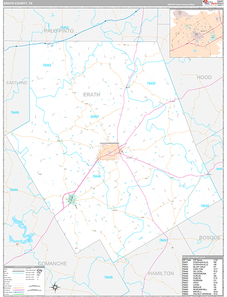 Erath County, TX Zip Code Map