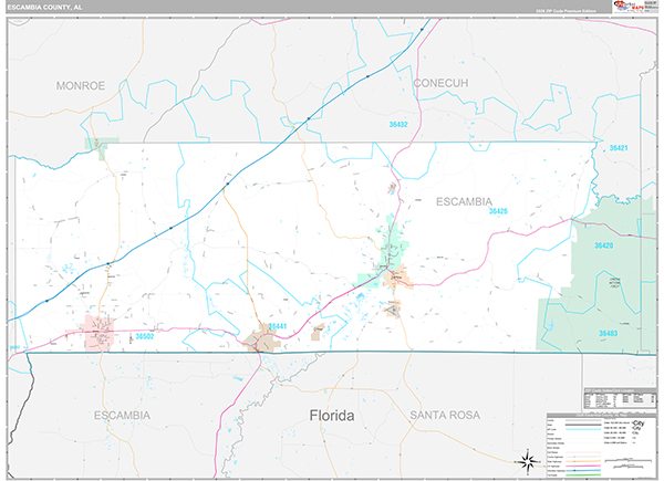 Escambia County, AL Zip Code Map