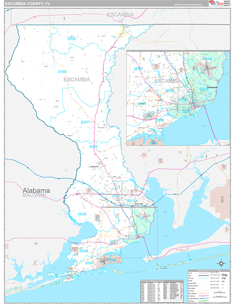 Escambia County, FL Wall Map