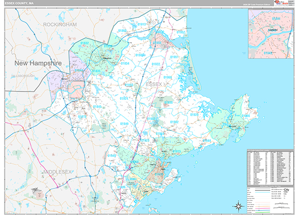 Essex County, MA Wall Map Premium Style