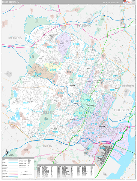 Essex County, NJ Zip Code Map