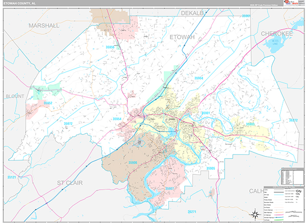Etowah County, AL Zip Code Map