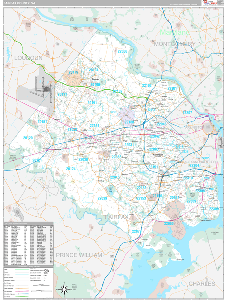 Fairfax County, VA Wall Map Premium Style by MarketMAPS - MapSales