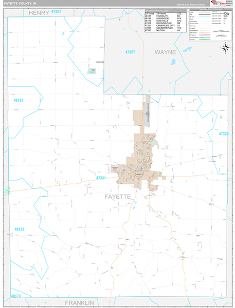 Fayette County, IN Zip Code Map