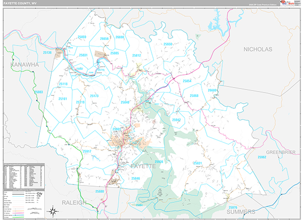 Fayette County, WV Zip Code Map