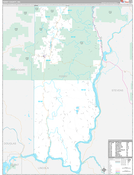 Ferry County, WA Wall Map Premium Style