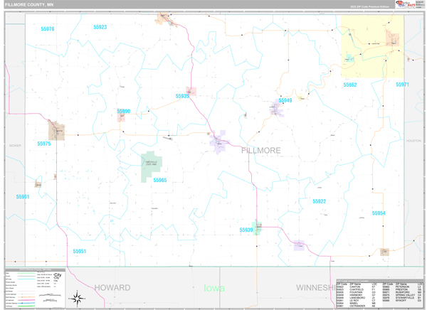 Fillmore County, MN Wall Map Premium Style