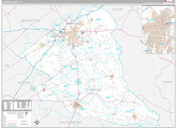 Florence County, SC Wall Map