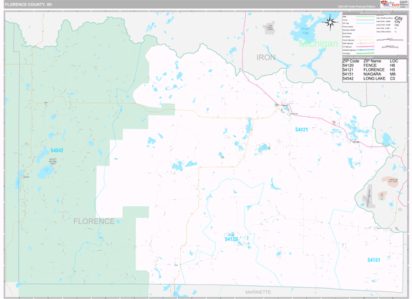 Florence County, WI Zip Code Map