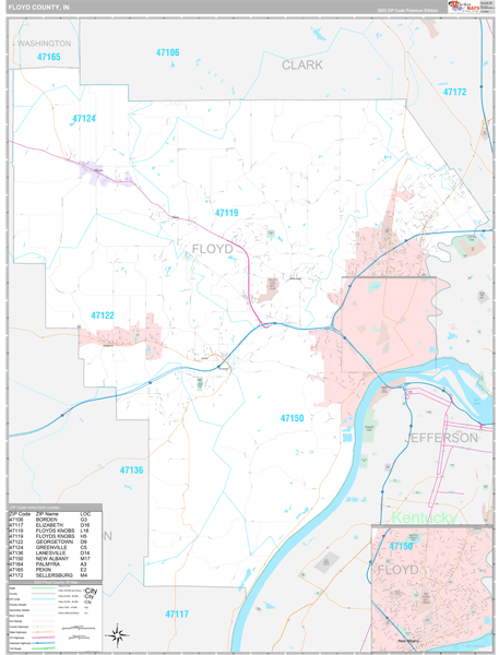 Floyd County, IN Carrier Route Wall Map
