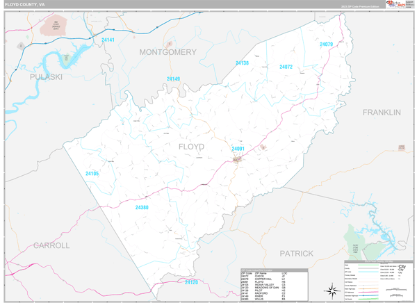 Floyd County, VA Carrier Route Wall Map