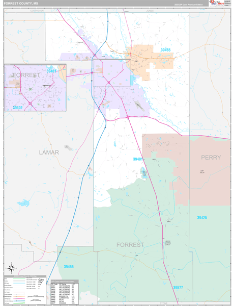 Forrest County, MS Wall Map Premium Style by MarketMAPS - MapSales