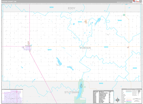 Foster County, ND Wall Map Premium Style