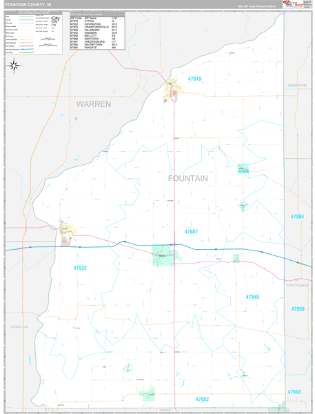 Fountain County, IN Wall Map