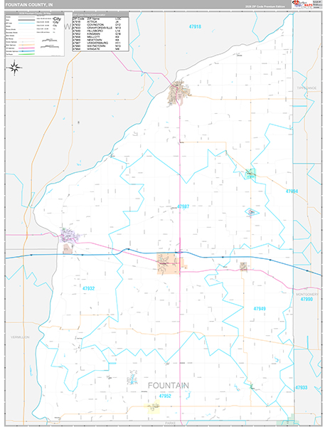 Fountain County, IN Zip Code Map