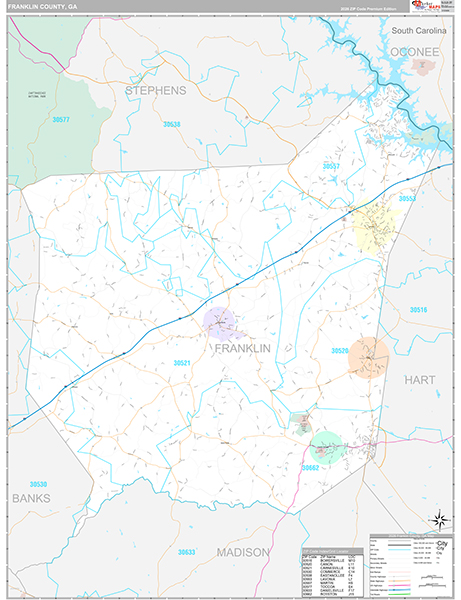 Franklin County, GA Zip Code Map