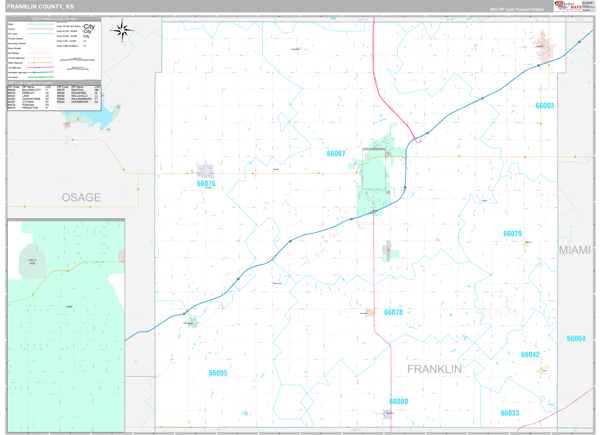 Franklin County, KS Wall Map Premium Style