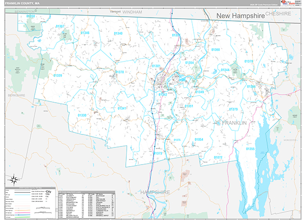 Franklin County, MA Wall Map Premium Style