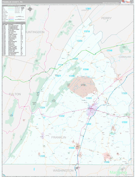 Franklin County, PA Carrier Route Wall Map