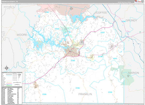 Franklin County, TN Zip Code Map