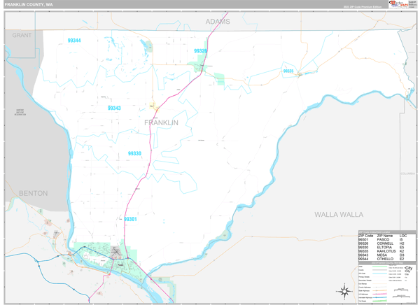 Franklin County, WA Carrier Route Wall Map