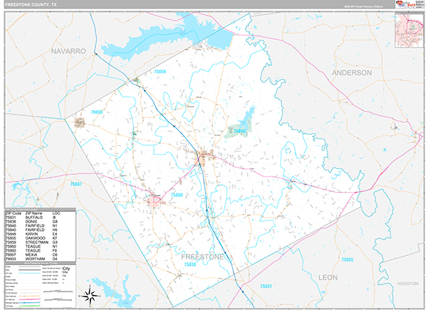 Freestone County, TX Zip Code Map