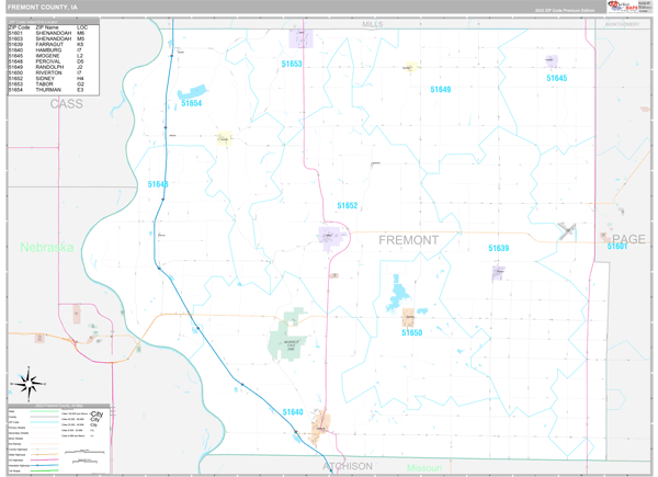 Fremont County, IA Wall Map Premium Style