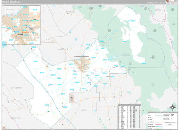 Fresno Clovis Zip Code Map Fresno County, Ca Zip Code Map - Premium - Marketmaps