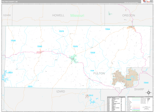 Fulton County, AR Wall Map Premium Style