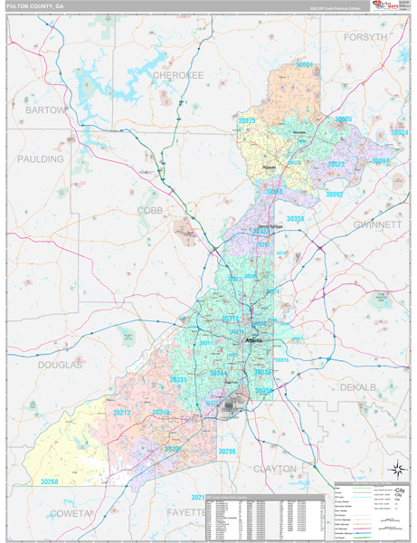 Fulton County, GA Carrier Route Wall Map