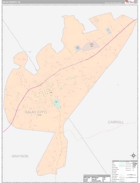 Galax County, VA Zip Code Map