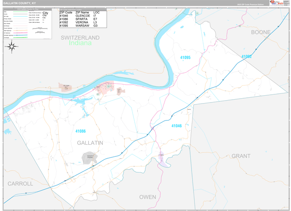 Gallatin County, KY Zip Code Map