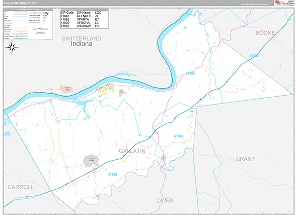 Gallatin County, KY Zip Code Map