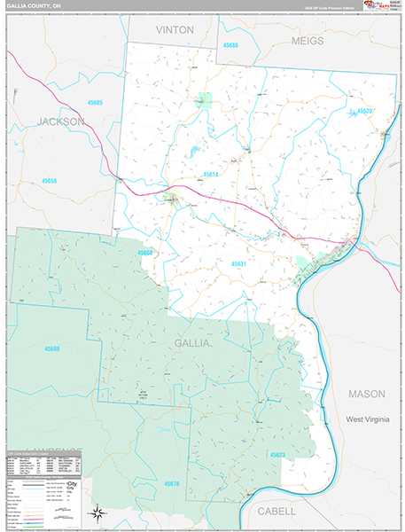 Gallia County, OH Zip Code Map