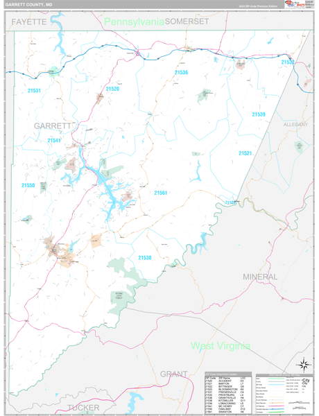 Garrett County, MD Carrier Route Wall Map