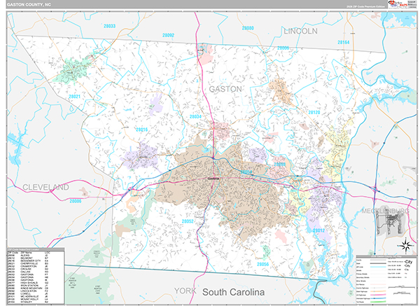 Gaston County, NC Wall Map