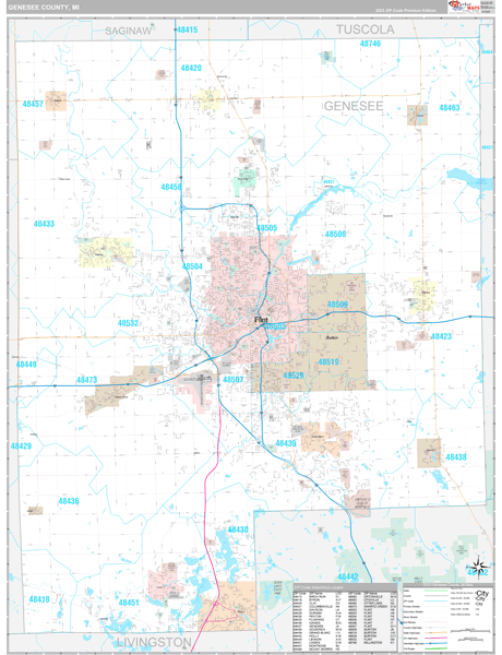 Genesee County, MI Carrier Route Wall Map