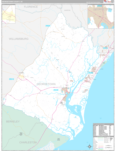 Georgetown County, SC Carrier Route Wall Map